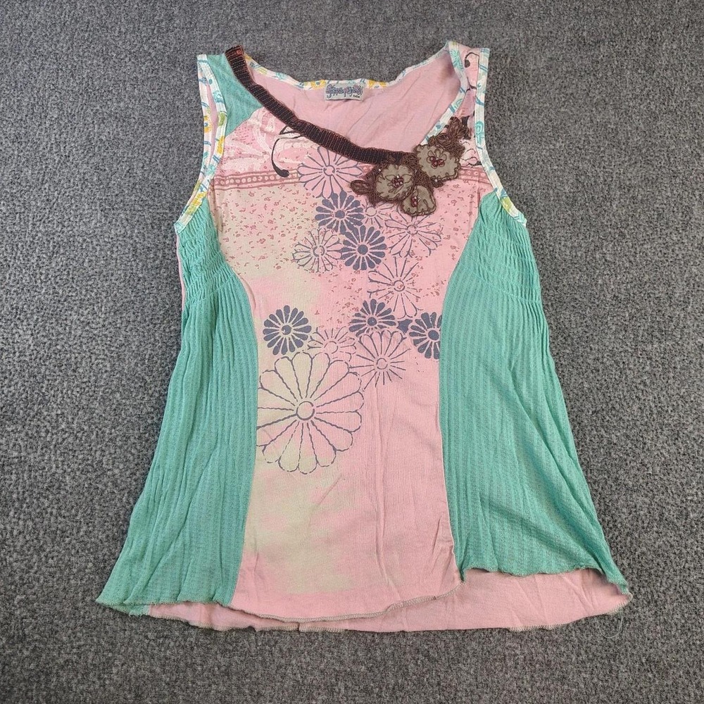 VINTAGE GYPSY DAISY LACE CROCHET SHIRT Med Y2K Boho Hippie Whimsical tank top